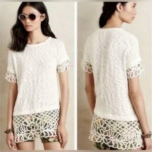 saturday sunday Lace Trim Short Sleeve Top